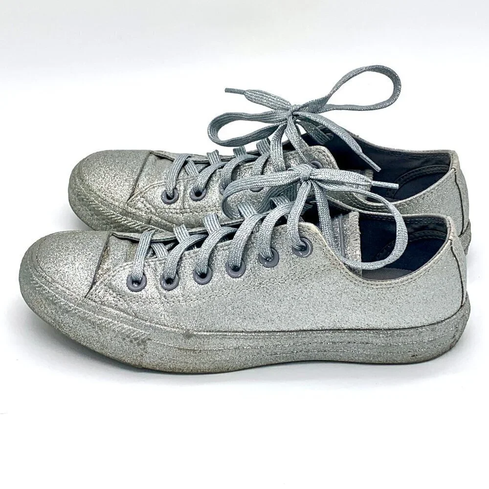 Converse All-Star Chuck Taylor Silver Glitter Low Top Sneakers - Picture 6 of 12